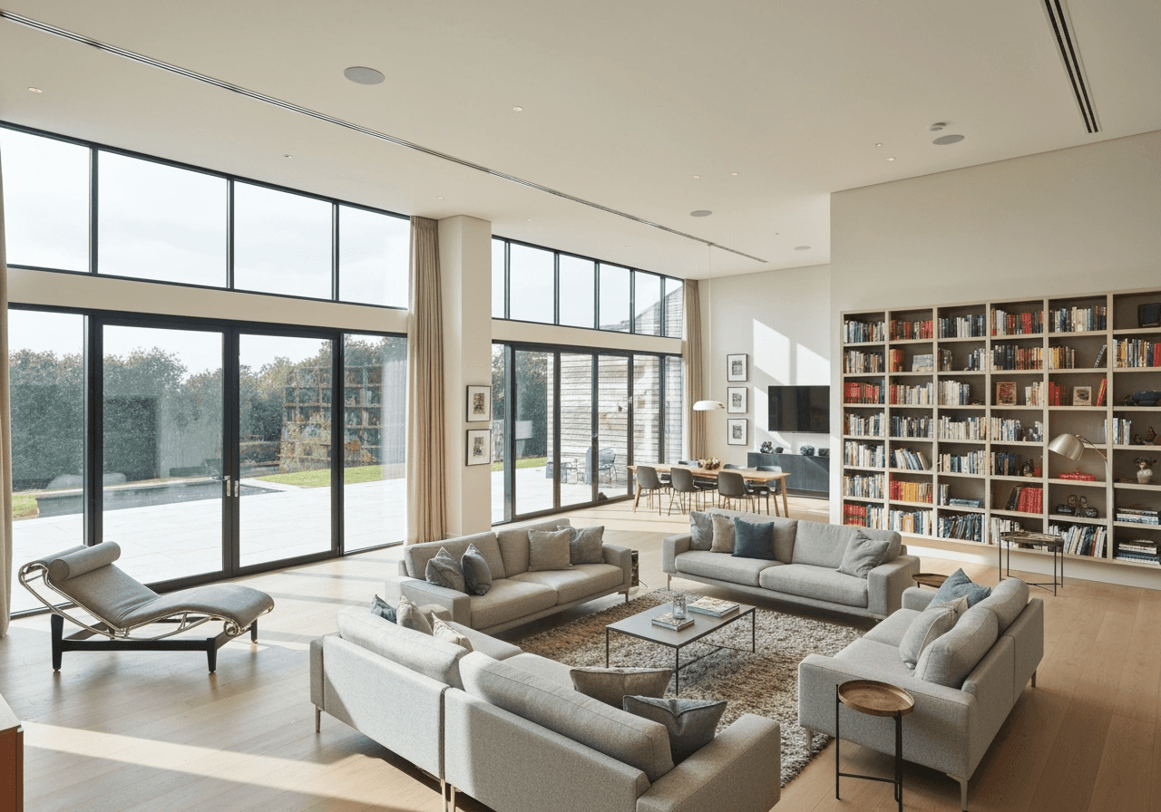 Open-plan living area suited to a corporate retreat
