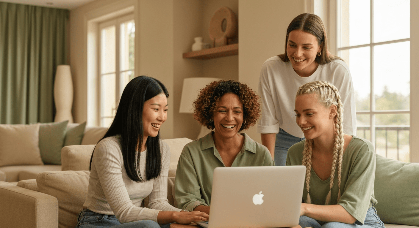 Group of friends planning large group accommodation in the UK